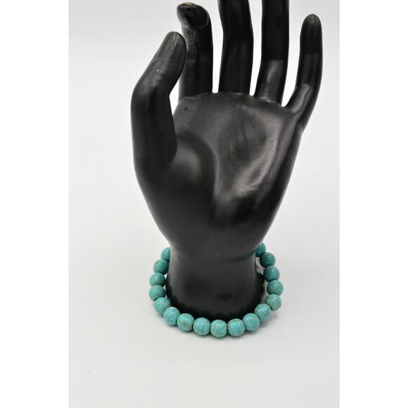 Stretchy Bracelet Faux Turquoise Beaded Rhinestone LOVE Cursive Valentine BinO - Picture 11 of 11